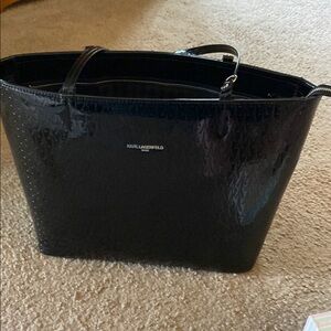 Karl Lagerfeld Black Glossy Tote Bag with Spacious Design. NWOT.